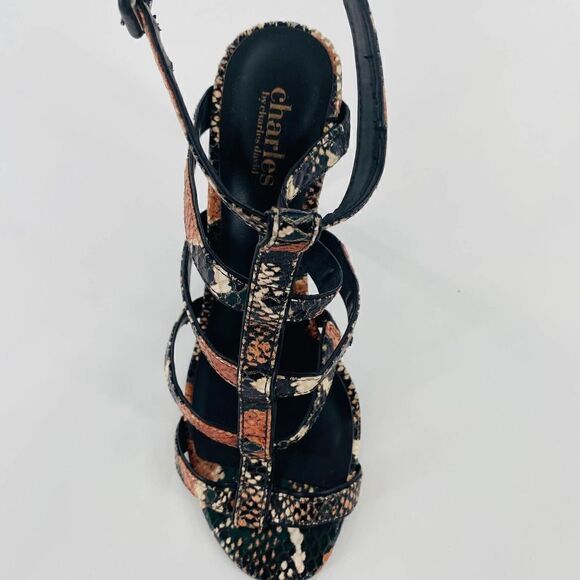 Charles by Charles David Sand Leather Snake Print Gladiator Size 7 - Picture 9 of 12